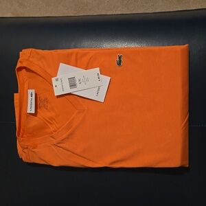 LACOSTE 100% Cotton t-shirt. V neck. XL. Peach.